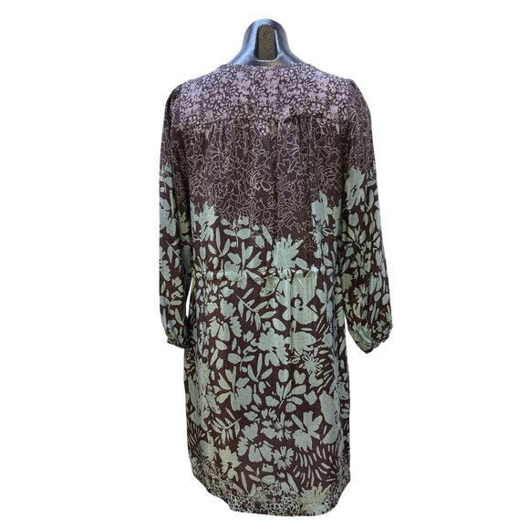 Johnny Was Purple & Mint Silk Floral Print Boho Dress w/Tie Neck  Size S - Picture 2 of 12